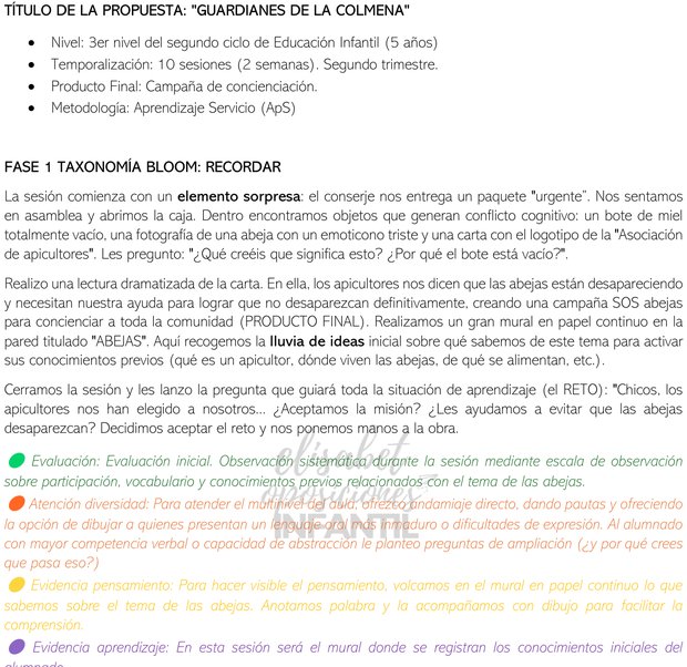 Página de una resolución: elemento sorpresa, actividades y las evidencias marcadas por colores